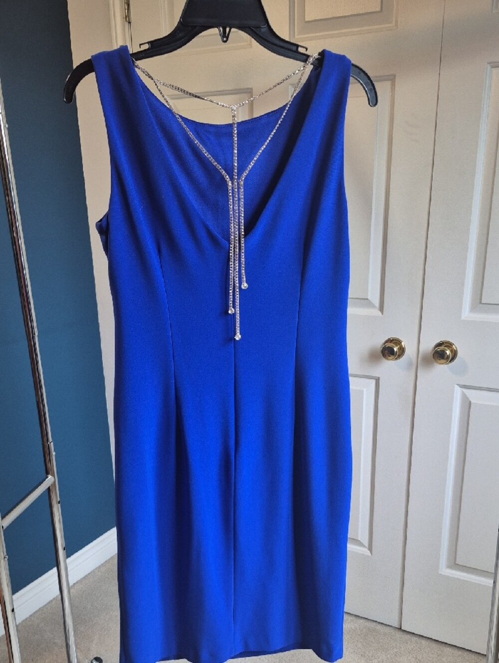 Joseph Ribkoff Cobalt Blue Sleeveless Sheath Dress with Chain Detail - Picture 3 of 4